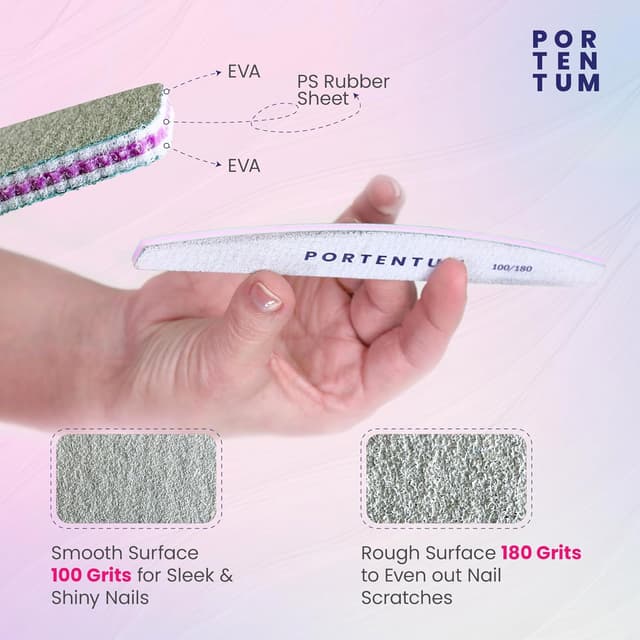 Detalle de PORTENTUM Nagelfeile 100/180 (16er Pack) – doppelseitig, trapezförmig, Kern in Lila