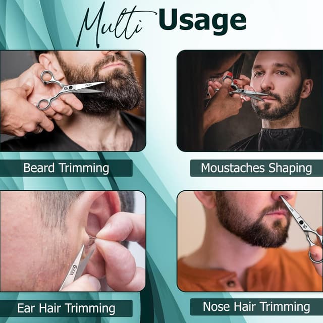 Detalle de OCBA Professional Beard Scissors (Classic Silver) – stainless steel moustache, ear and nose hair trimming