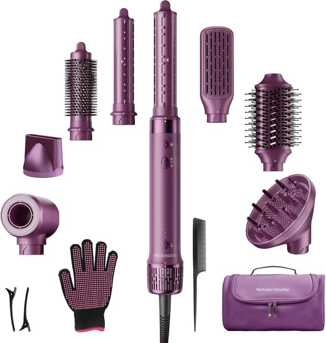 Detalle de Mythsight StyleVibe Air Styler blow-dryer brush with travel case, auto-wrap curls (L/R) and fast drying airflow