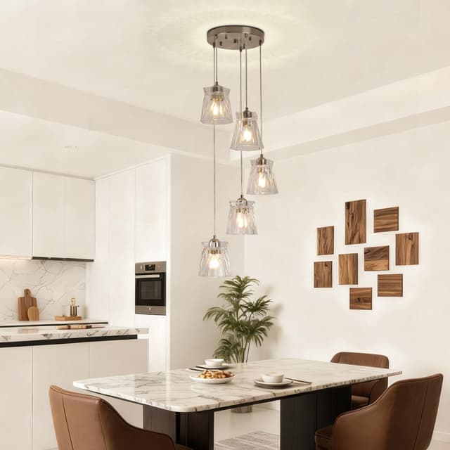 Detalle de FRIXCHUR chrome pendant light, 5 lights