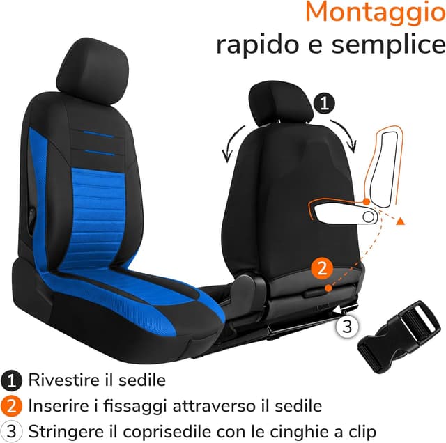 Thumbnail 6 de Upgrade4cars Coprisedili Anteriori Universali Set 2026 in blu (con copri-poggiatesta) Upgrade4cars