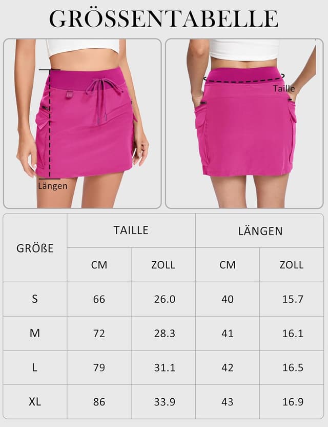 Detalle 2 de Timuspo Jupe de golf cargo femme à séchage rapide, taille haute (au-dessus du genou), poches zippées