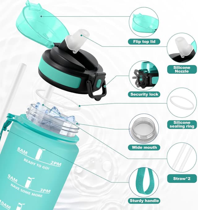 Detalle 2 de JAPORIA Borraccia 500 ml con cannuccia, marcatori temporali e tracolla