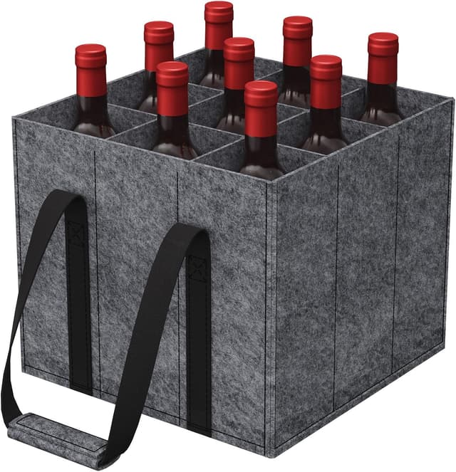 Detalle de Lifewit Borsa portabottiglie con manici in feltro rinforzato, 9 scomparti per bottiglie fino a 1,5 L