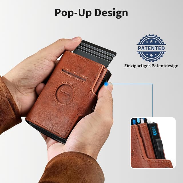 Detalle de BAIGIO Airtag Geldbörse Herren – Smart Wallet mit Münzfach, RFID-Schutz und Pop-up Kartenetui (braun)