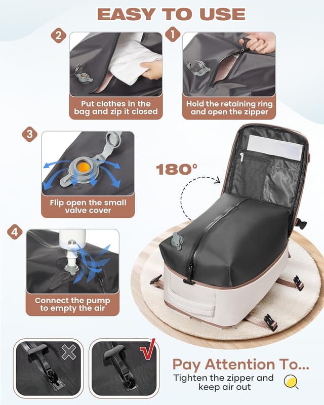 Detalle de SZLX Vacuum Compression Backpack Travel Bag with Pump — cabin fit for Ryanair and other airlines