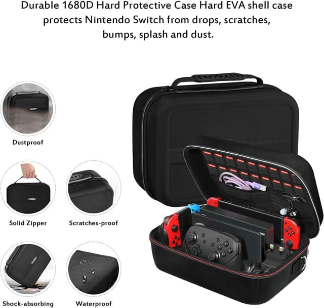Detalle 2 de ivoler Deluxe Storage Case for Nintendo Switch & Switch OLED – hard EVA protective travel messenger bag
