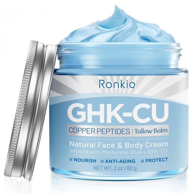 Detalle de RONKIE GHK-Cu Peptide Cream for Face with Blue Beef Tallow Moisturizer, Copper Peptides & Methylene Blue (2oz)