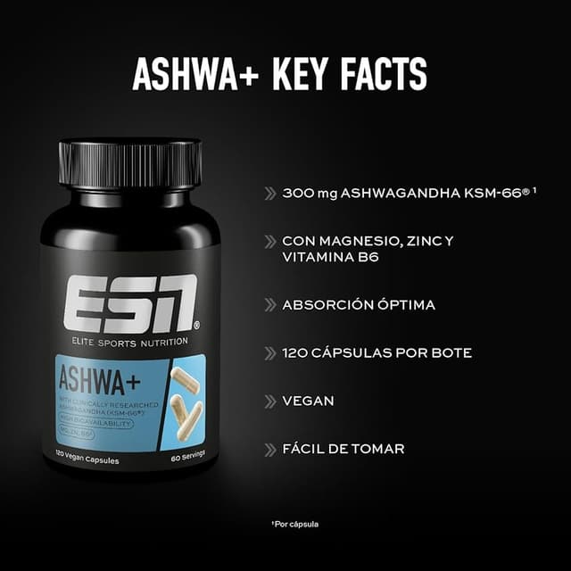 Thumbnail 2 de ESN Ashwa + KSM-66, 120 cápsulas, vegano 😴