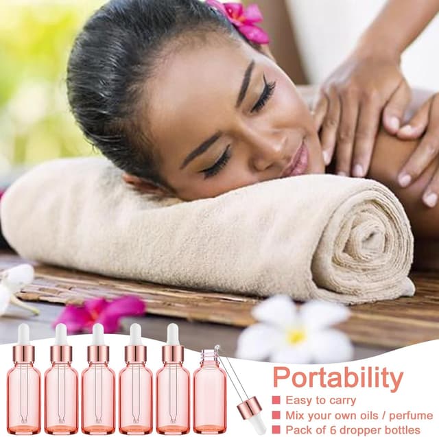 Thumbnail 6 de Alledomain 6x 15ml Rose Gold Glass Dropper Bottles with Pipettes and Labels