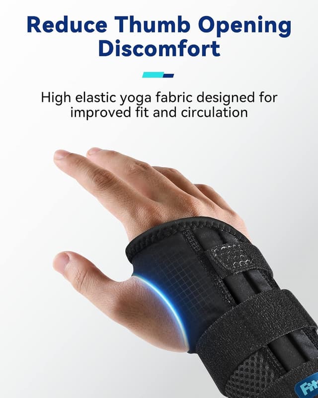 Detalle de Fitomo Left Hand Wrist Support with 3 Metal Splints and Soft Thumb Opening (night use)