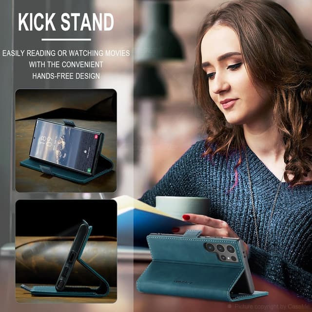 Detalle de Lxisxcna Schutzhülle für Samsung Galaxy S24 Ultra 5G mit Kartenhalter, magnetischem Ständer und Flip-Case (Blau)