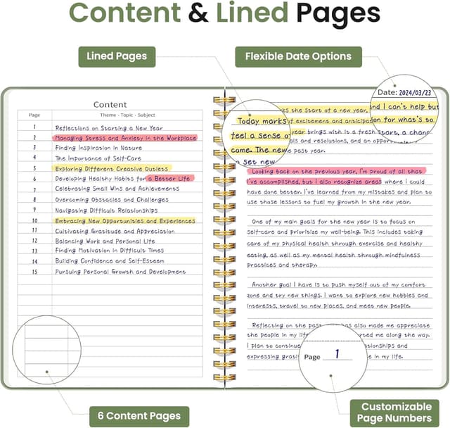 Detalle de Taja Lined Spiral Journal Notebook (A5, Green) — 140 Pages, Hardcover, College Ruled