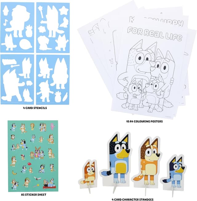 Detalle 1 de Blueprint Collections Bluey Large Art Set (A4 colouring posters, stickers & stencils kit)
