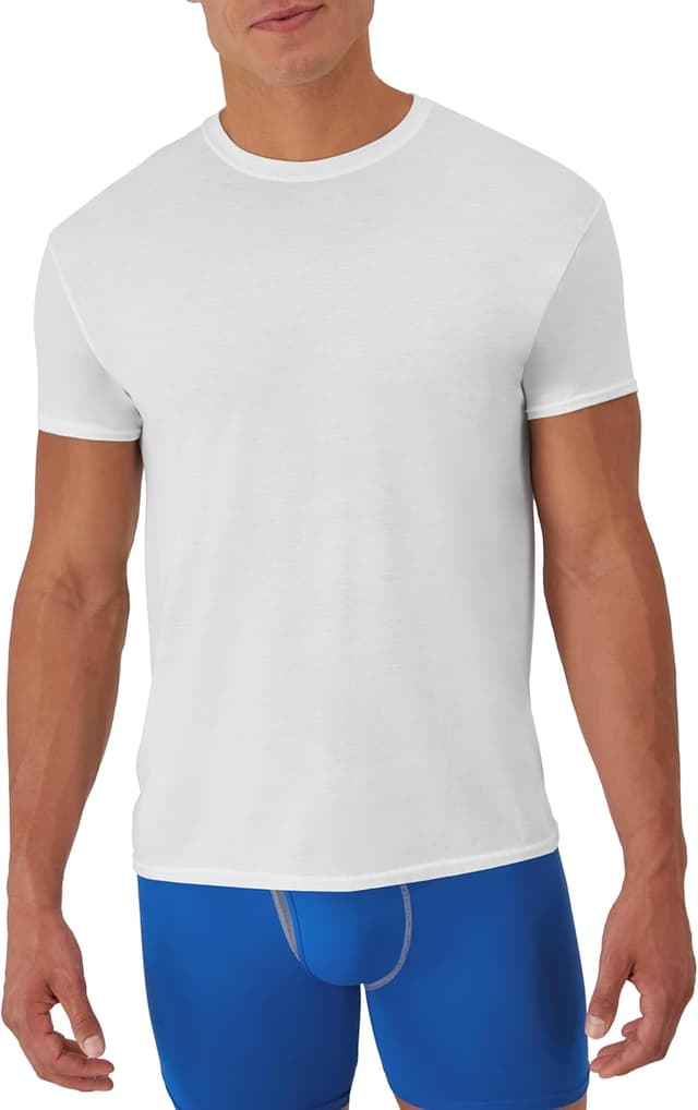Detalle 2 de Hanes Men’s Performance Crew Undershirt with X-Temp Moisture Control (5-Pack) in White