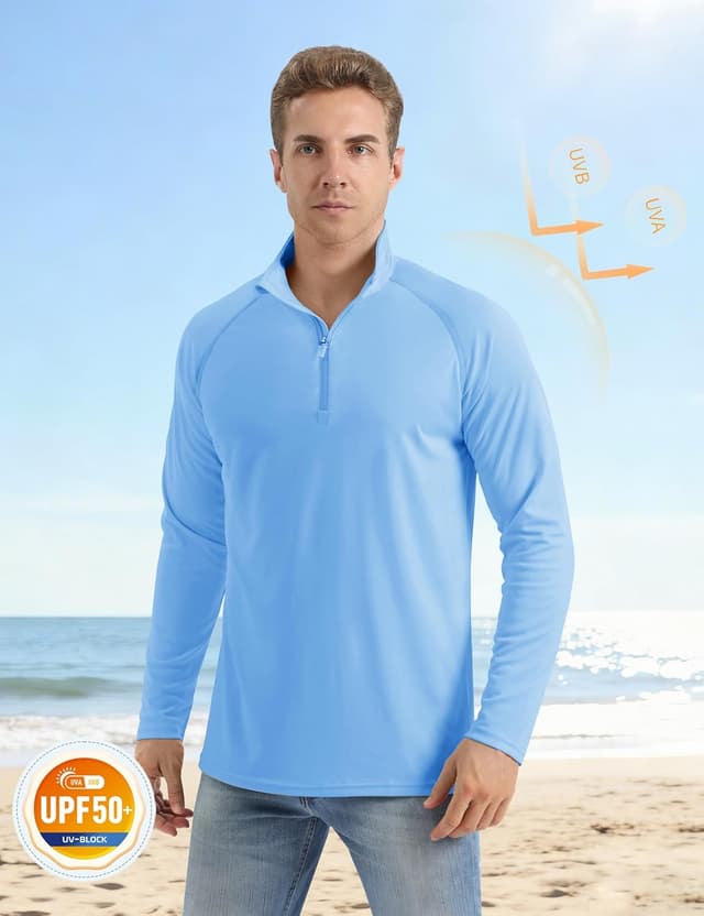Detalle de MAGCOMSEN T-shirt manches longues homme avec 1/4 zip anti-UV UPF 50+ pour running et fitness