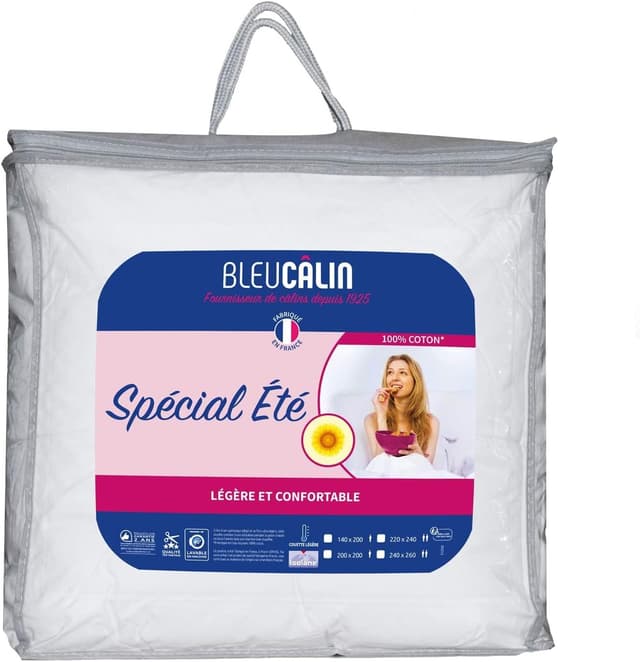 Detalle de Bleu Câlin Couette Légère spéciale Été 200 g/m² – enveloppe coton respirante 240 x 220 cm