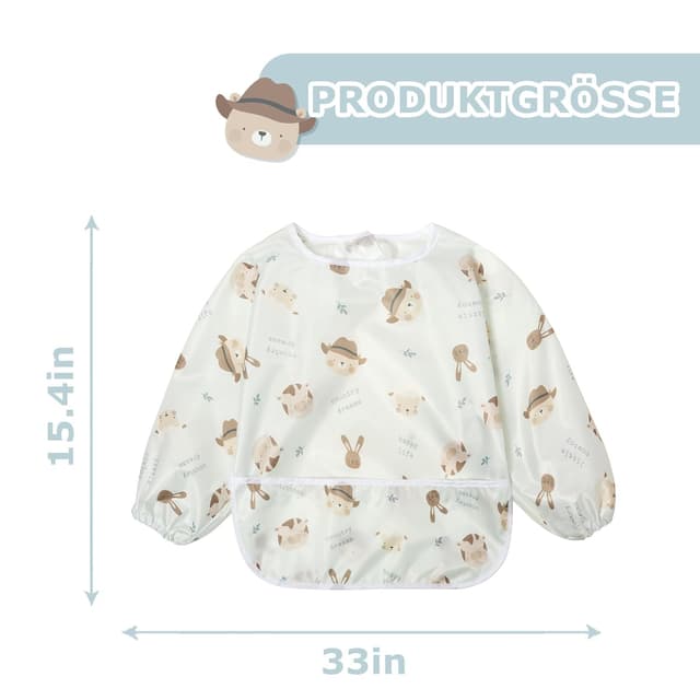 Detalle 2 de Little Dimsum Lätzchen mit Ärmeln im 2er-Set – wasserdicht, abwaschbar und verstellbar (6–36 Monate)