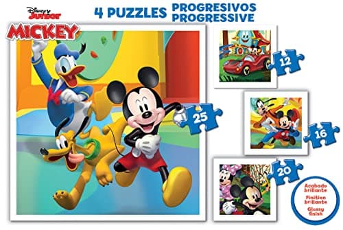 Detalle 2 de Educa Mickey and Friends - 4 Puzzles Progresivos 🧩 12-25 Piezas, 16x16 cm