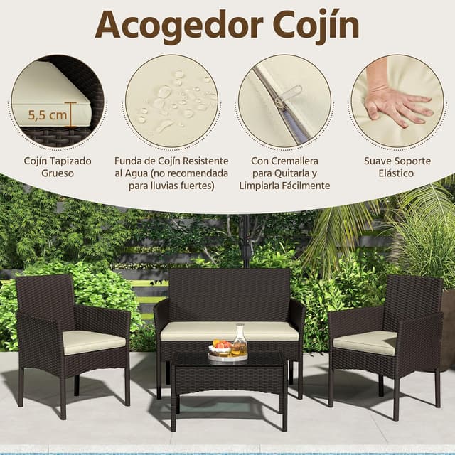 Thumbnail 4 de Yaheetech Conjunto de Muebles Ratán de Jardín 4 Piezas