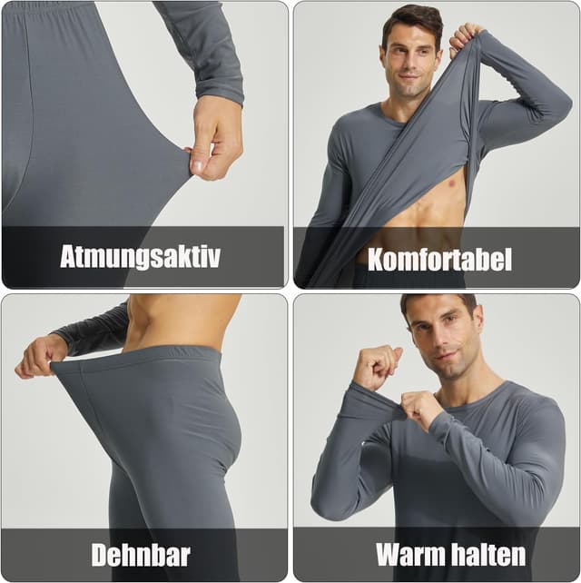 Detalle de BEGIANT Thermounterwäsche Set für Herren mit Fleece-Futter – langarm & lange Unterhose, Baselayer für Winter