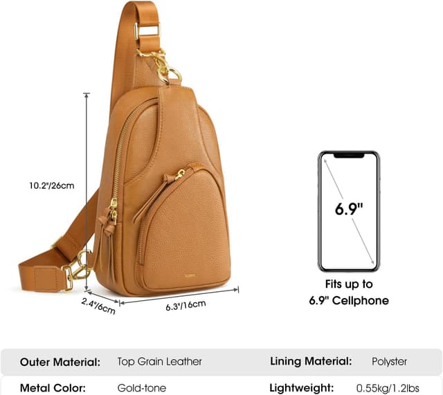 Detalle de Kattee sac à bandoulière pour femme en cuir grainé avec blocage RFID