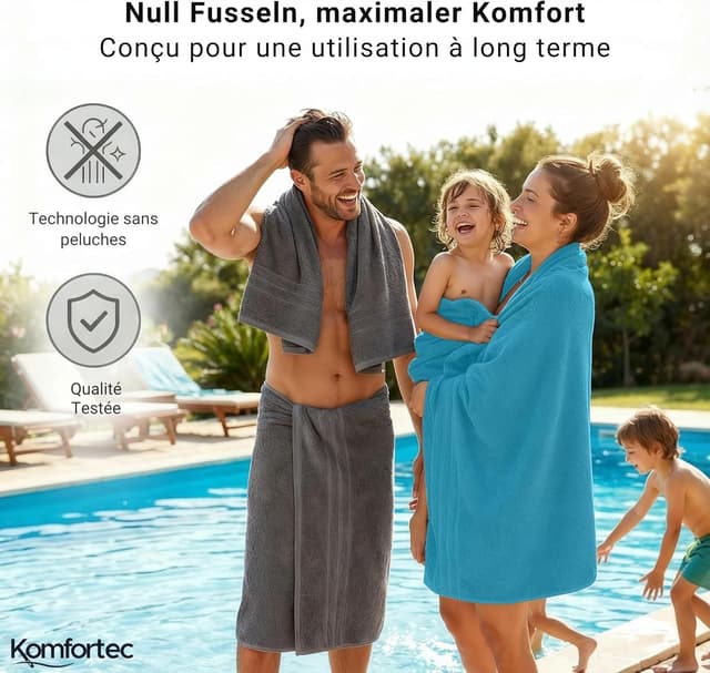 Detalle 2 de Ensemble de serviettes Komfortec 8 pièces en 100% coton (gris anthracite/turquoise)