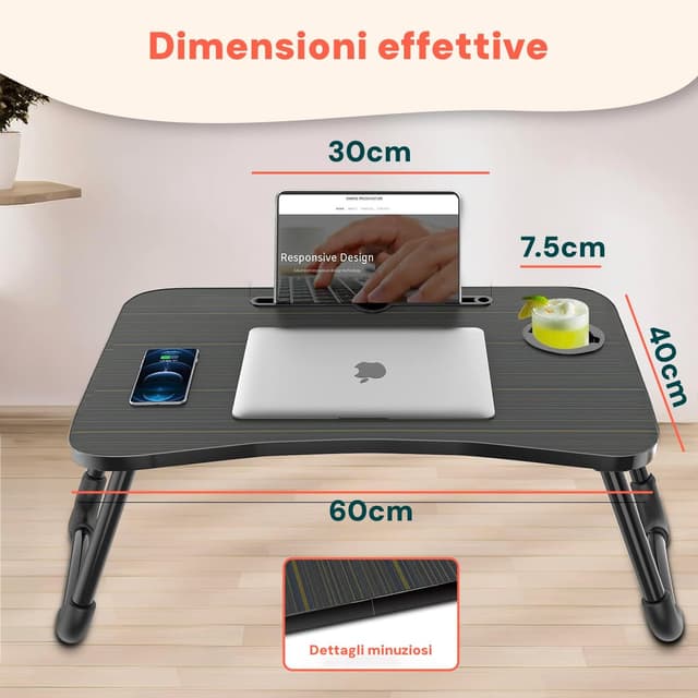 Thumbnail 3 de Avilia Tavolino da Letto Pieghevole 60x40 cm