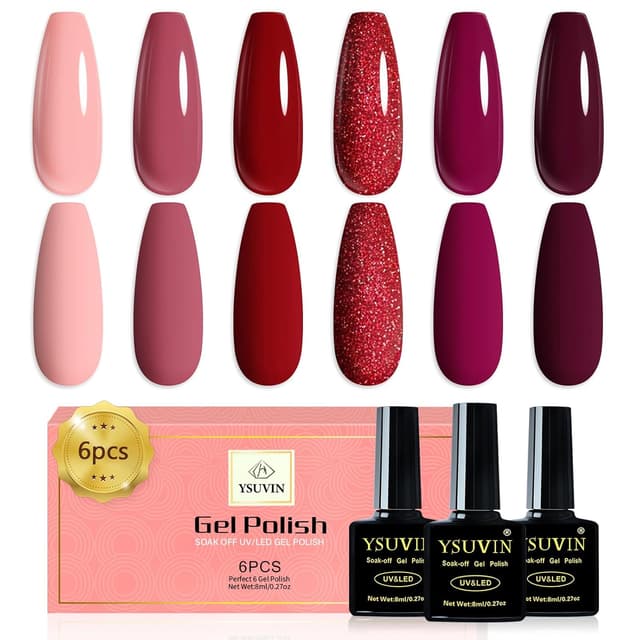 Detalle de YSUVIN UV Nagellack Rot (6 Farben) – 8 ml pro Flasche, soak-off UV/LED Gel für DIY & Salon-Look