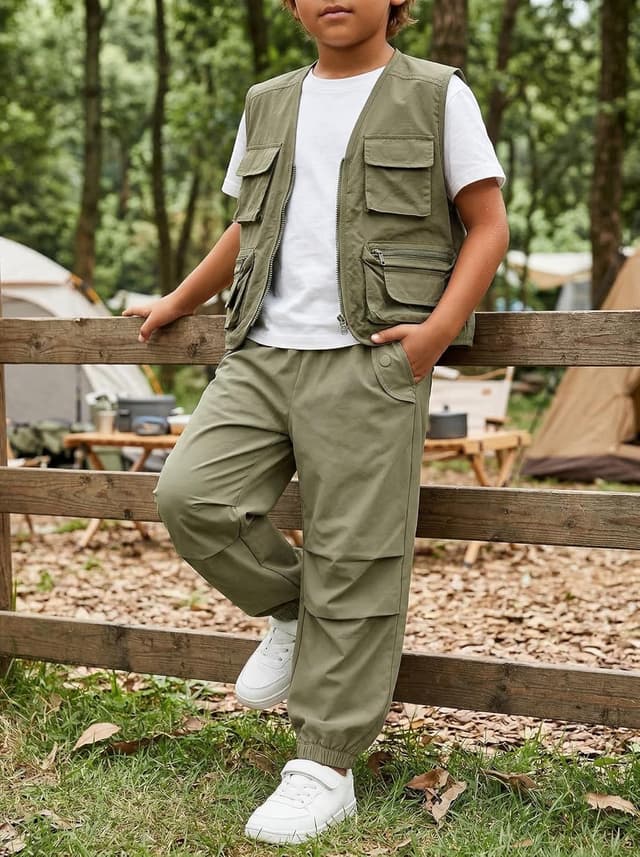 Detalle de JiAmy Boys Cargo Trousers (5–14 years) Elasticated Waist Parachute Jogging Pants