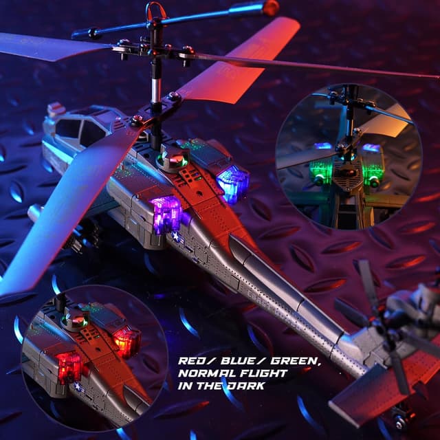 Detalle 2 de VATOS Ferngesteuerte Helikopter „Military Serie“ (2,4G RC) mit 2 Akkus, LED-Licht und Höhenhaltefunktion