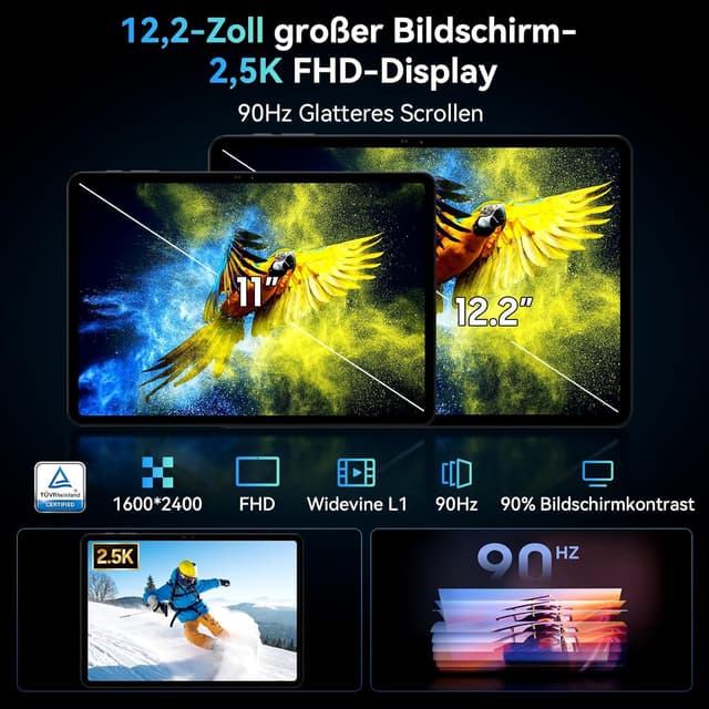Detalle 2 de TABWEE T60 12 Zoll Tablet mit Tastatur – Android 16, 48 GB RAM + 256 GB, SIM & 4G LTE