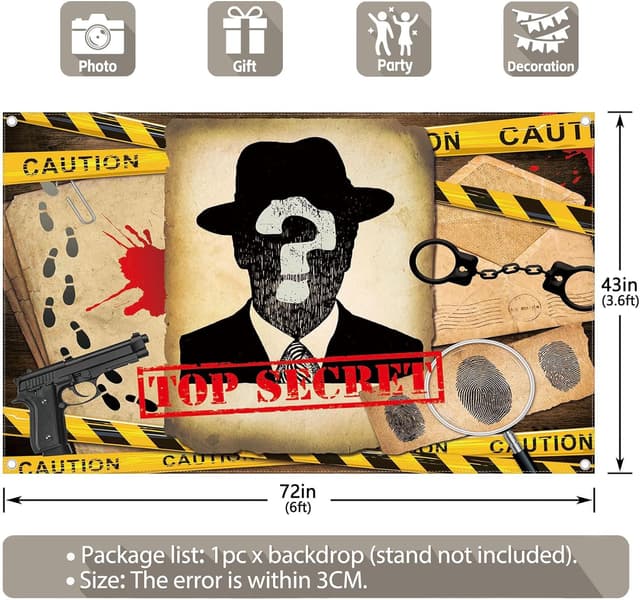 Detalle de Luminora 72x43 inch Top Secret Detective Mugshot Backdrop (Murder Mystery Party Photo Props)