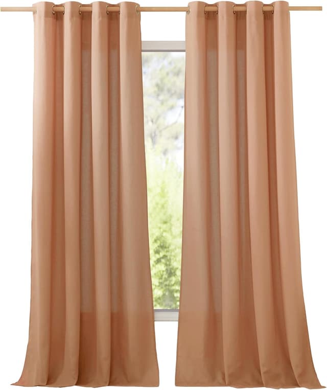 Detalle de NICETOWN Linen Burnt Orange Semi Sheer Curtains (2 Panels) with Grommets, 55"W x 90"L