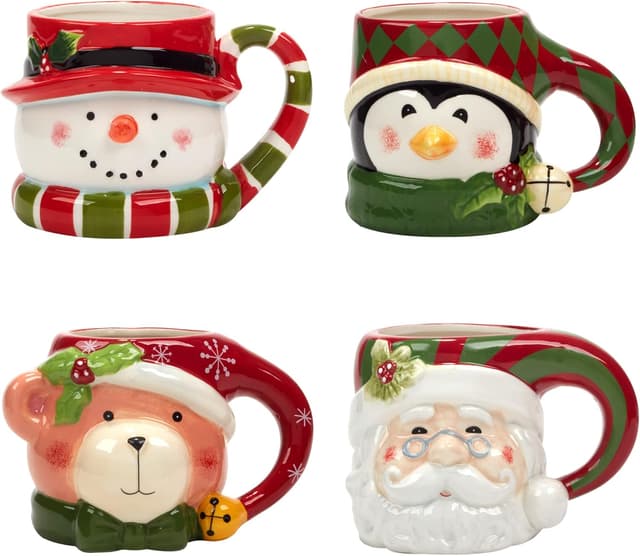 Detalle de Certified International Holiday 4-Piece Mug Set (18 oz) — Multicolor Earthenware