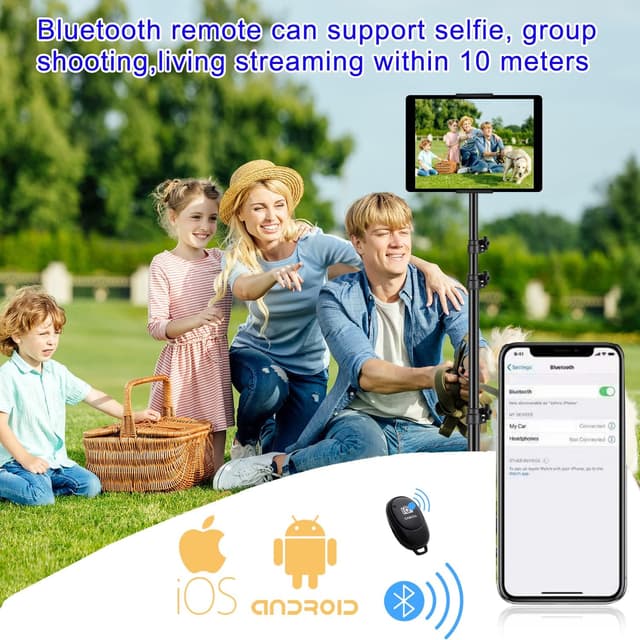 Detalle de SAMHOUSING iPad Tripod Stand (Adjustable Height Up to 65 in) with 360° Rotating Mount and Bluetooth Remote