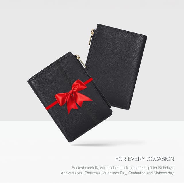 Detalle de Women’s full grain leather RFID small wallet (Nappa Black) – bifold coin purse & card/ID holder