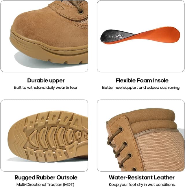 Detalle de NORTIV 8 Stivali da Lavoro tattici militari da uomo in pelle con cerniera laterale