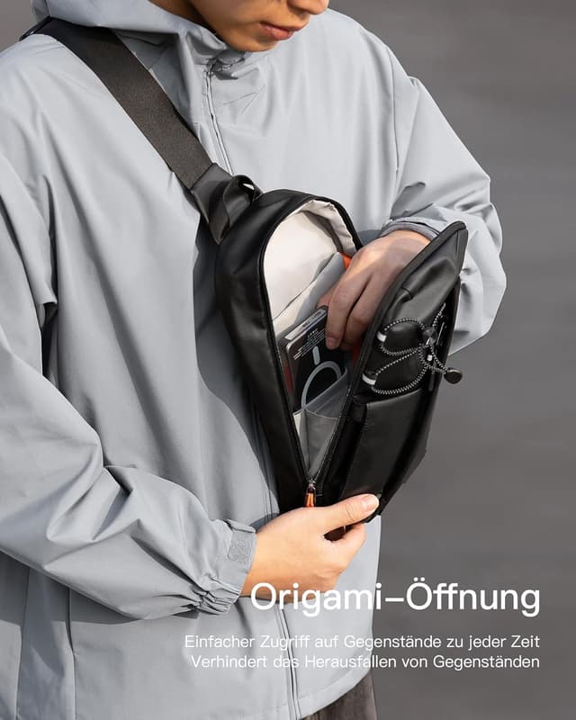 Detalle de Inateck Sling Bag X-Row: leichte Herren-Umhängetasche mit Spritzwasserschutz und smarter Fächeraufteilung