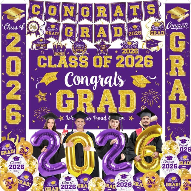 Thumbnail 6 de Graduation Blue and Orange Decorations 2026 Set (Grad Backdrop, Banner, Swirls, Porch Sign, Foil & Latex Balloons)