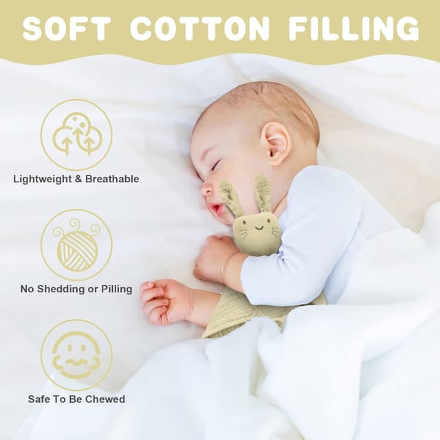 Detalle de Vicloon Doudou Neonato set 3 pezzi coniglio: copertina, bavaglino e massaggiagengive in legno di faggio