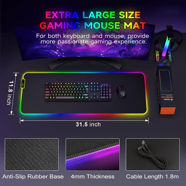 Detalle 2 de Hcman RGB Gaming Mouse Mat Pad 800×300×4mm 🖱