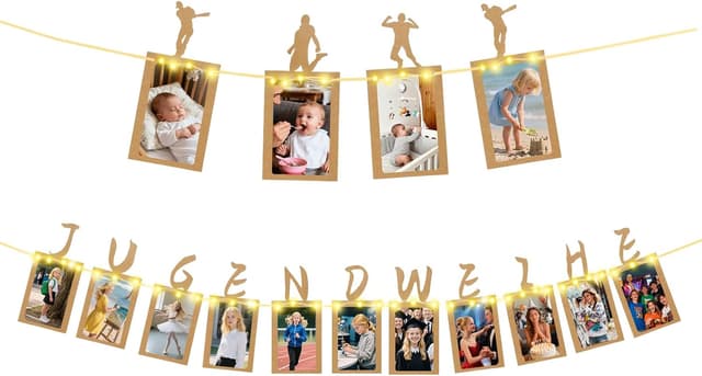 Detalle 2 de Happy Birthday Deko Seutgjie Fotogirlande mit LED-Lichterkette und 15 Glitzerkarten für Fotos