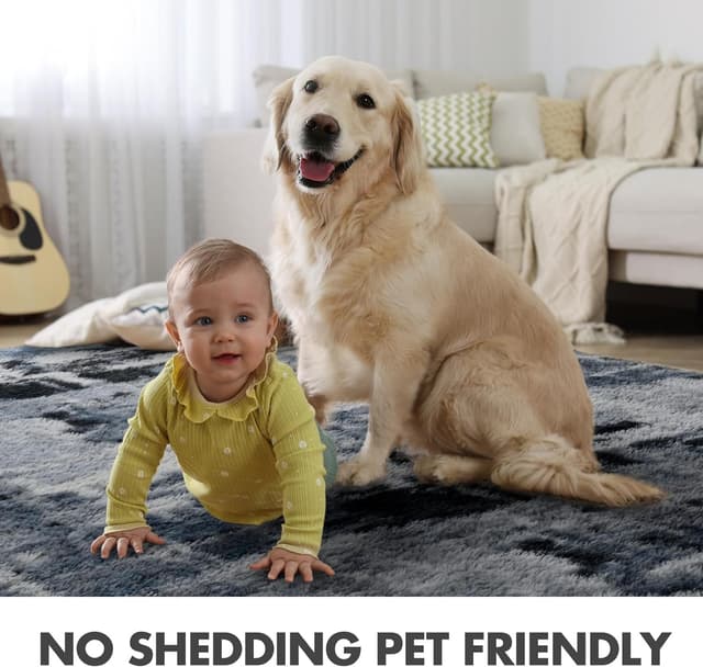 Detalle 2 de 9x12 Ft Extra Large Shag Rug (Blue) for Living Room & Bedroom, Ultra-Soft Fluffy Area Rug for Kids Decor