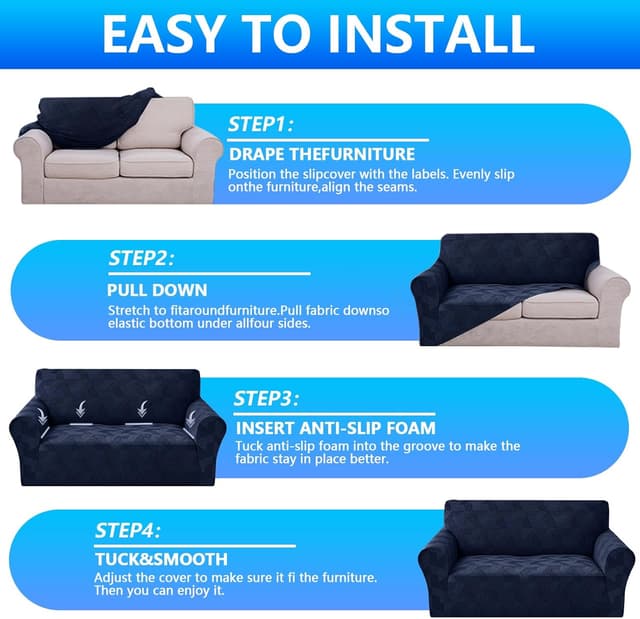 Thumbnail 6 de CYCMACO Copridivano elasticizzato universale 2 posti con braccioli, blu scuro