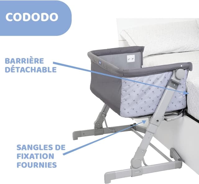 Detalle de Chicco Next2Me Go berceau de cododo pliable, lit latéral gris foncé