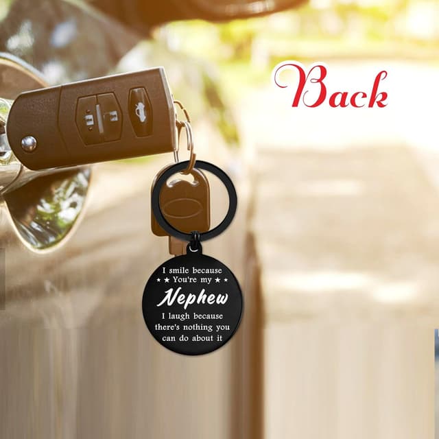 Detalle 2 de ENGZHI Happy Birthday Nephew Stainless Steel Keyring – Metal Keychain Gift from Uncle or Auntie
