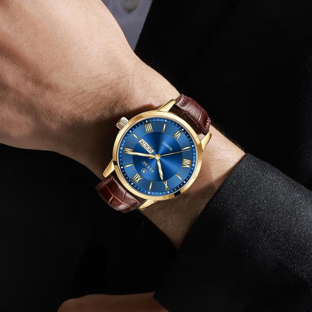 Detalle de Taxau Herrenarmbanduhr aus Leder mit großem Zifferblatt, Quarzwerk und Datumsanzeige