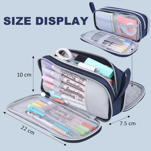 Detalle 2 de COLOCASTLE Federmäppchen Groß 3 Fächer Dunkelblau