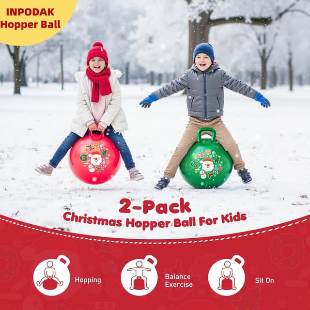 Detalle de INPODAK 2er-Set Weihnachts- Hüpfball (45 cm) für Kinder 3–8 Jahre, rutschfest, bis 100 kg belastbar